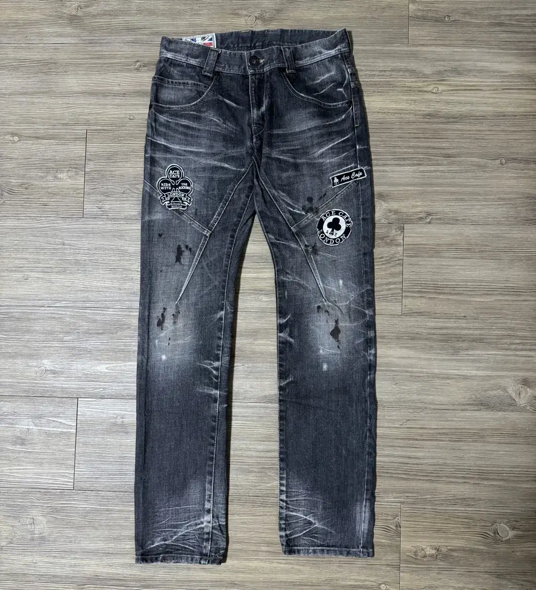 Rattle trap ace cafe london washed distressed denim pants