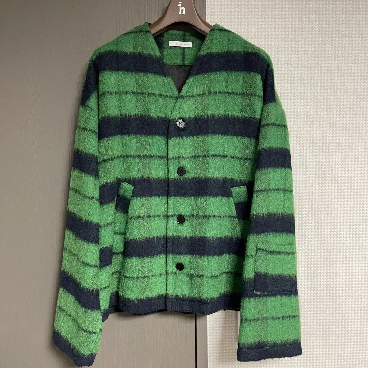 [Lanvin 4-Button Check Cardigan Green L