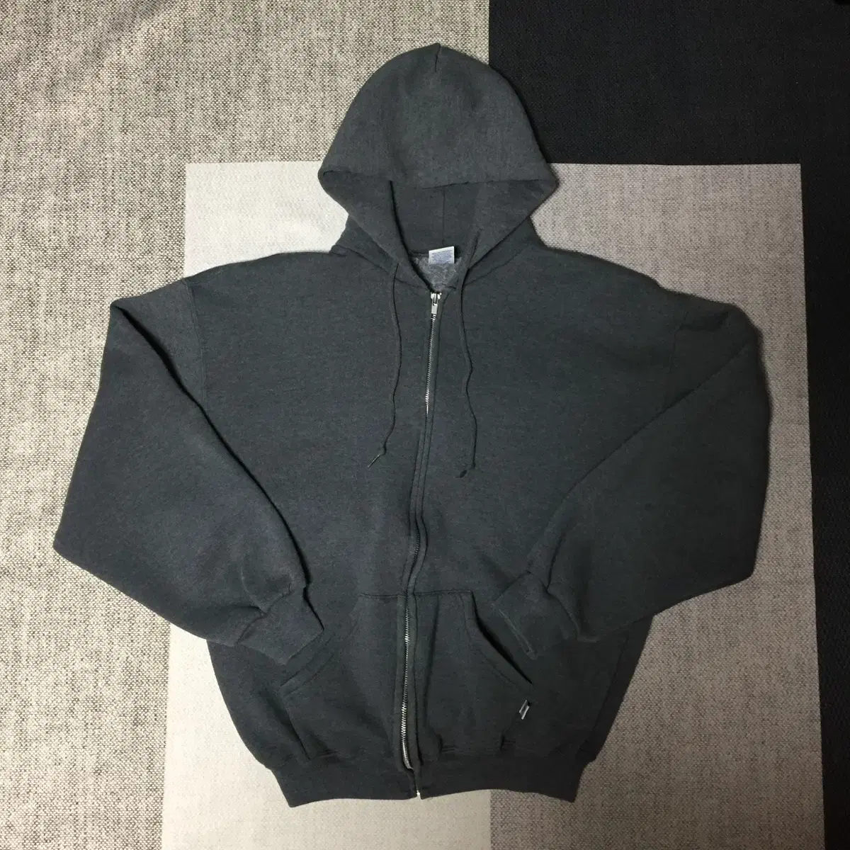 00s Vintage Russell Hoodie Zip Up Dark Grey L