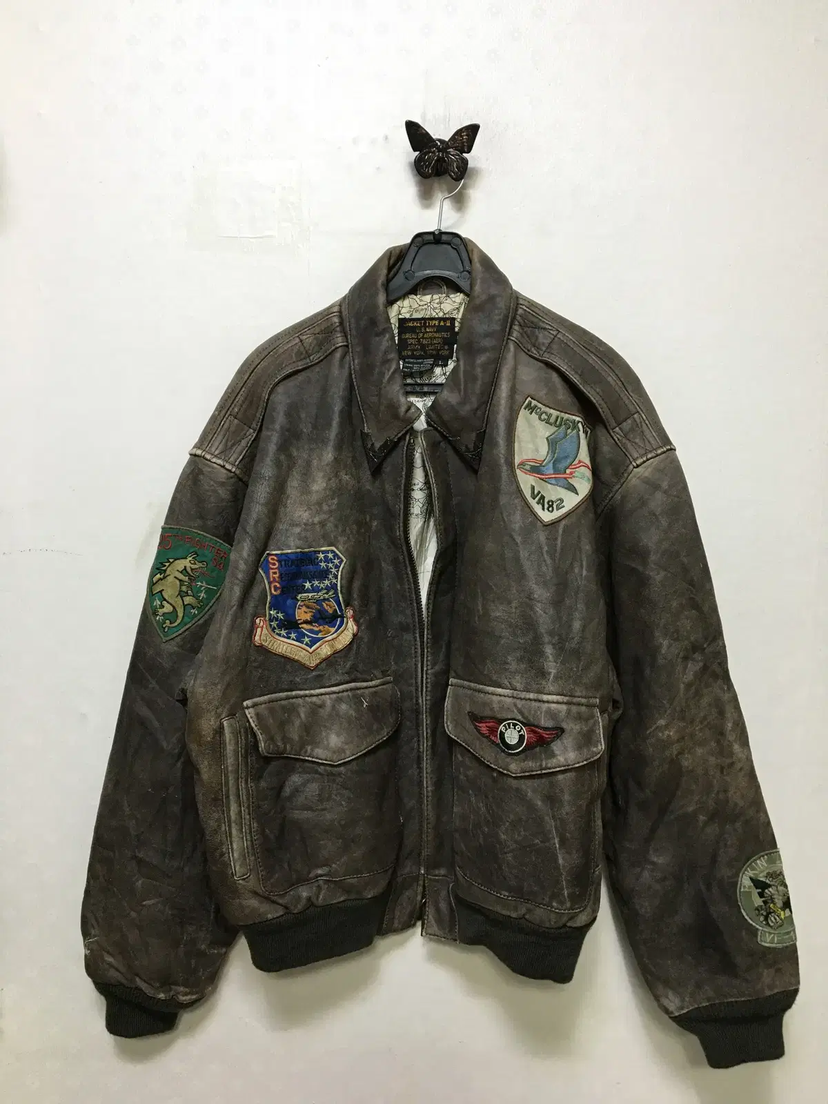 90's US Air Force A-2 Leather Jacket BU AER - U.S.Navy Vintage Aviation Jumper