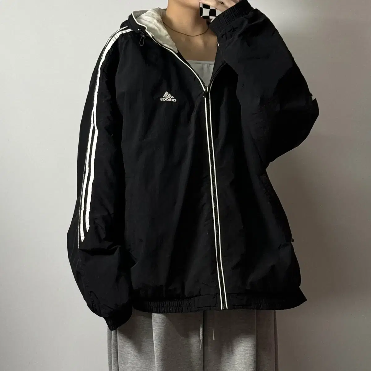 adidas Old School Hooded Quilted Jumper Black White Black 110 [112604]