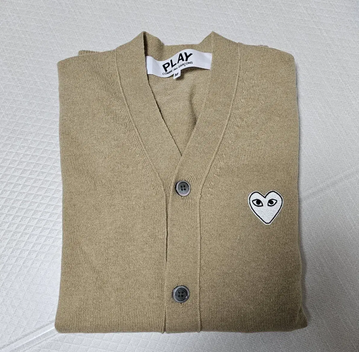 Comme des Garçons Song Cardigan Beige White and Pen Man M V-neck