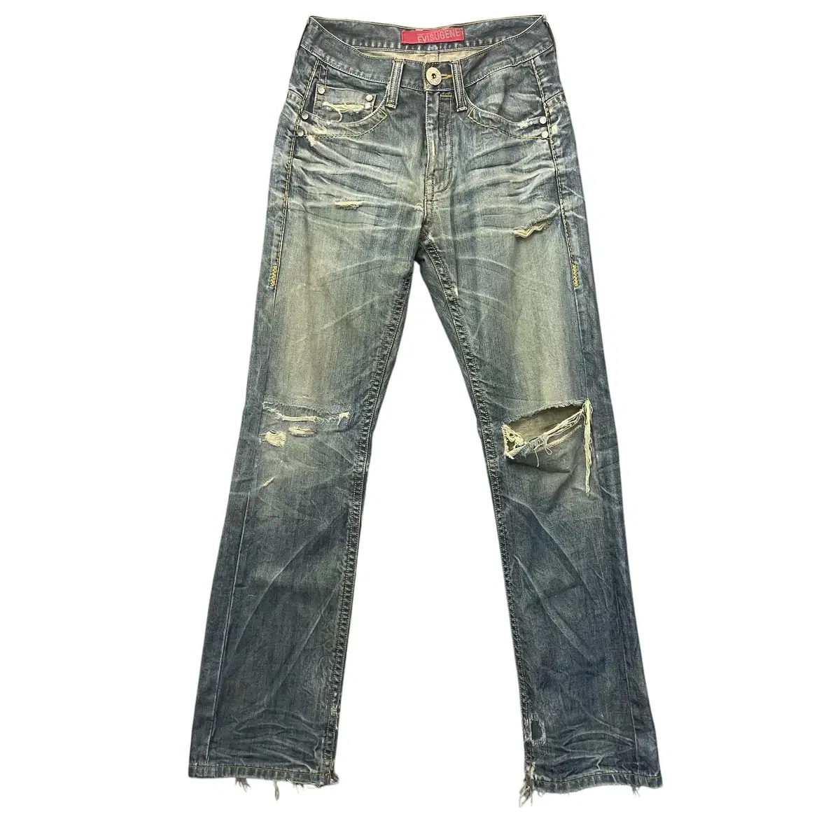 (28) Ebisu Damage Wash Medium Blue Denim Pants