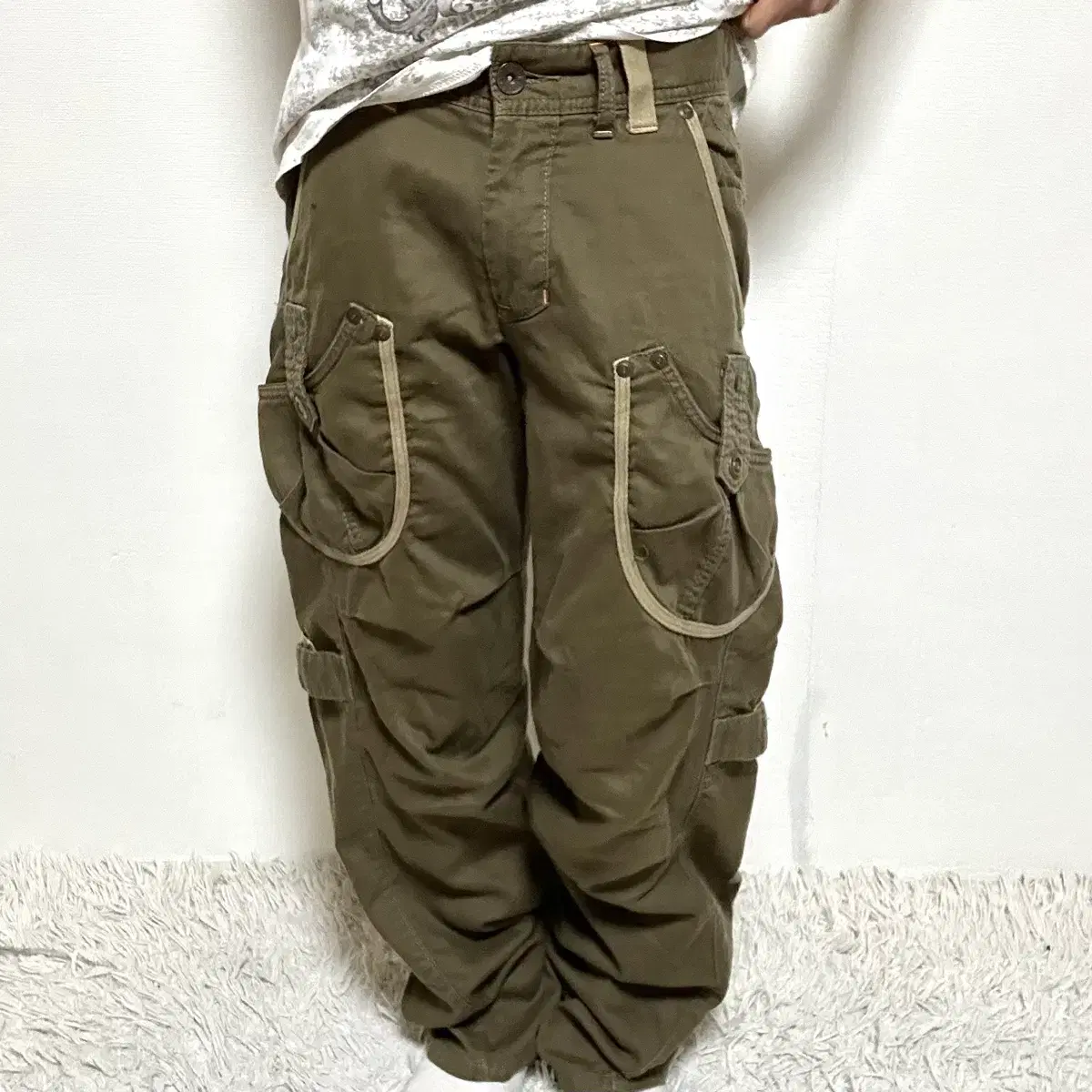 Battalion Chief Japanese Vintage Edwin Detail Wide Khaki Cargo Trousers