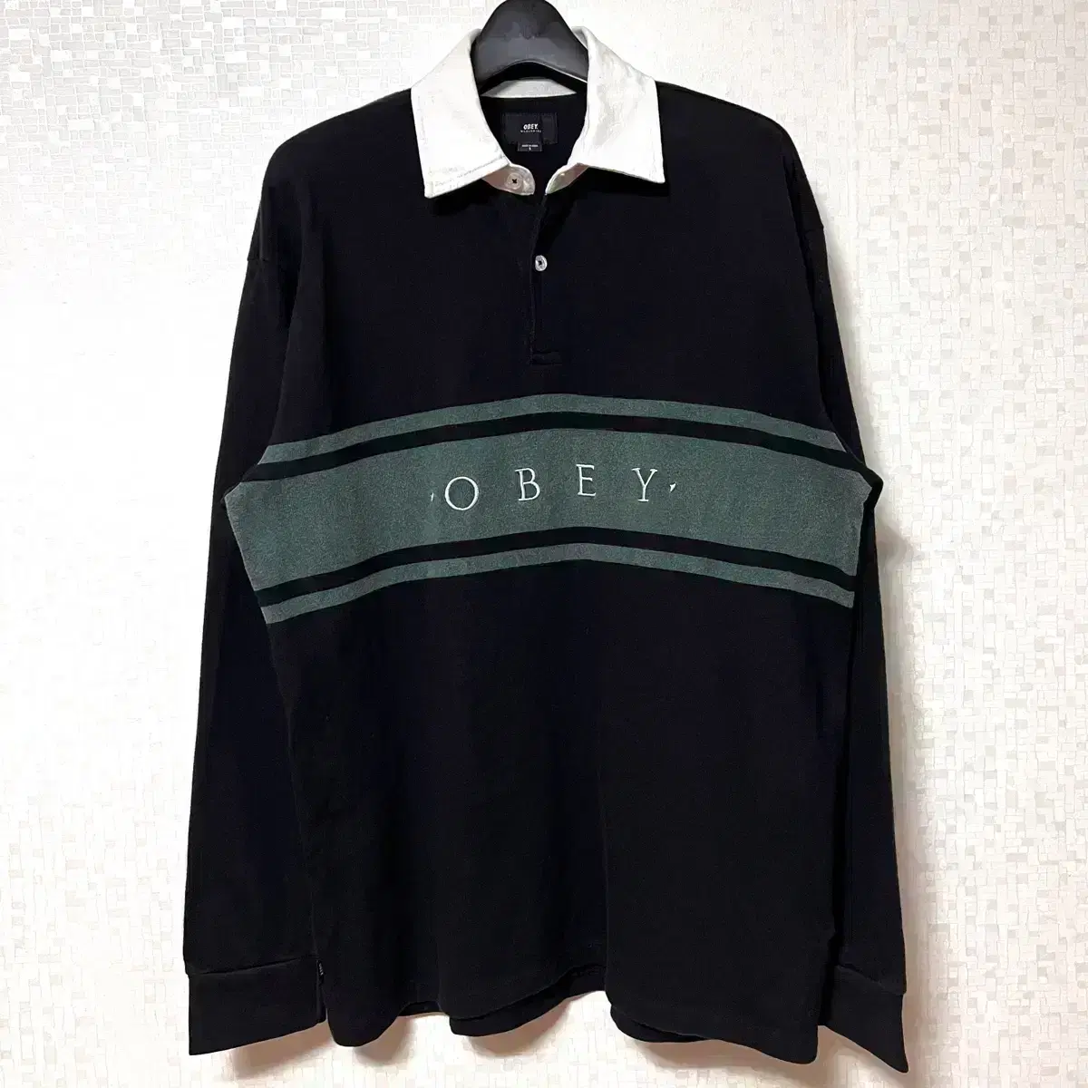 [S,90]Obey obey Rugby Tee Karati Long Sleeve Tee Black