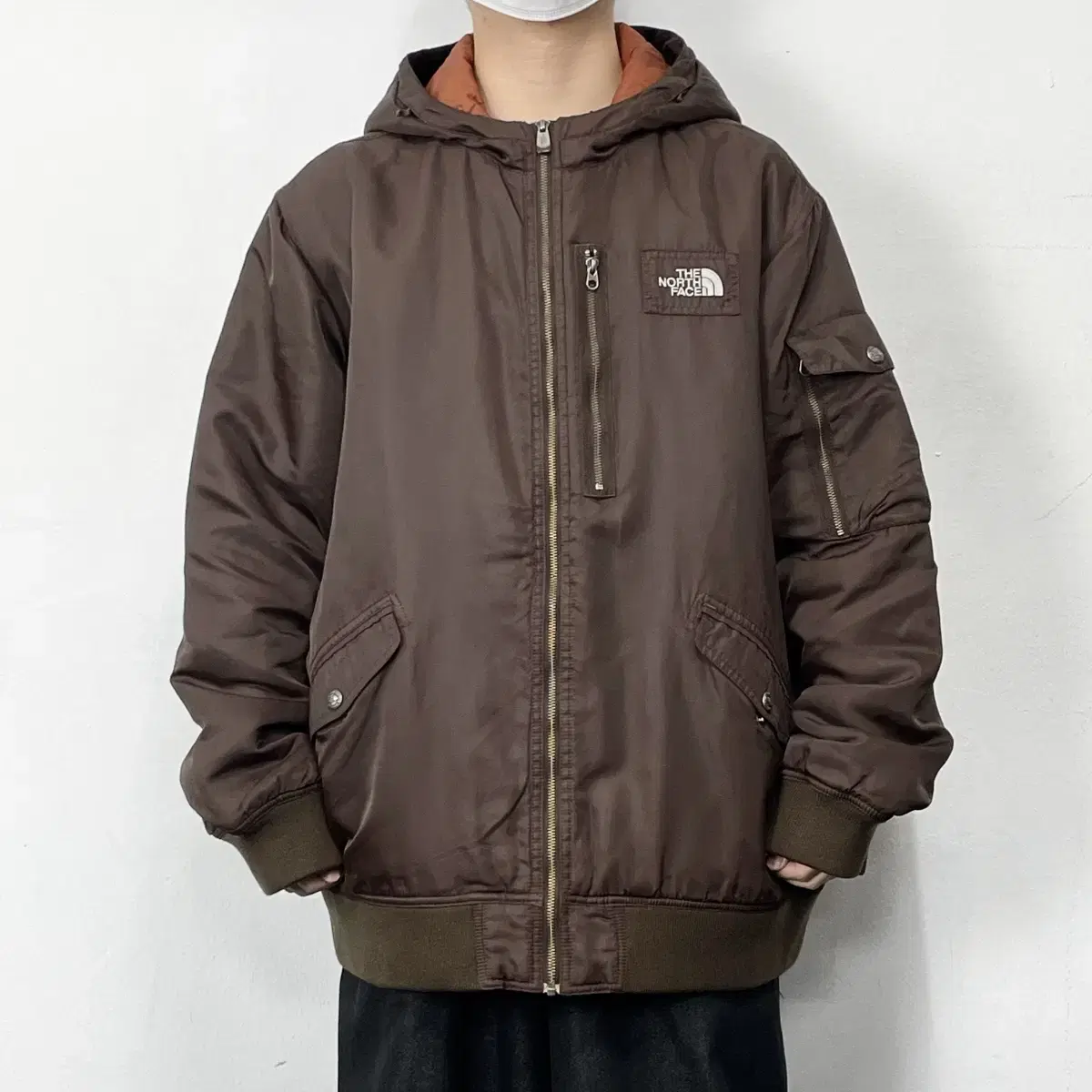 The North Face Brown Oversized Tech Quilted Hooded Bomber Jacket