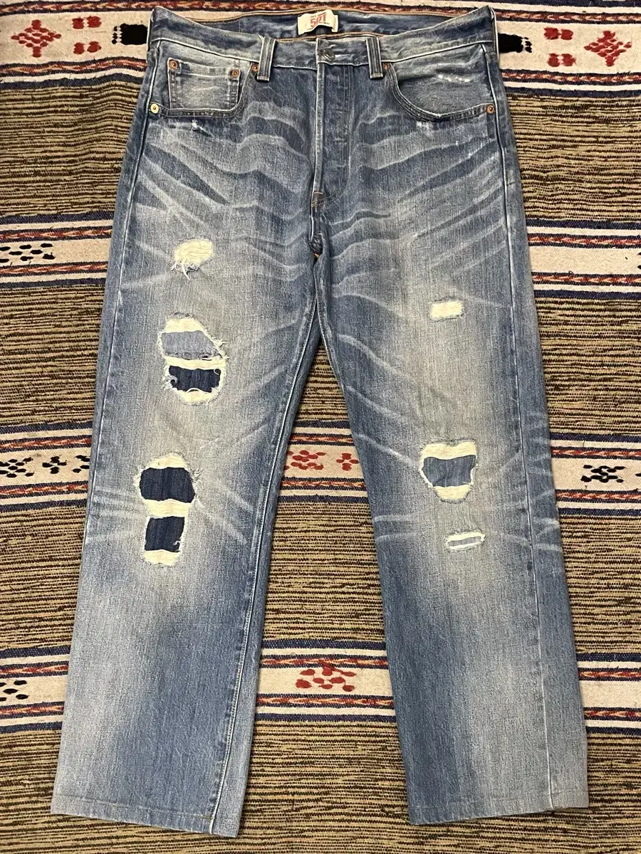 (32-34)00s Levi's Patchwork Destroyed 501 Denim Jeans