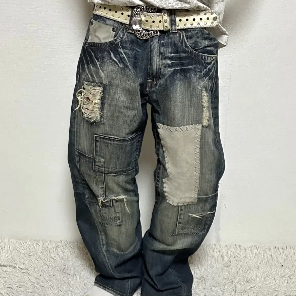 Boss Japanese Vintage Patch Detail Grunge Wide Denim Pants