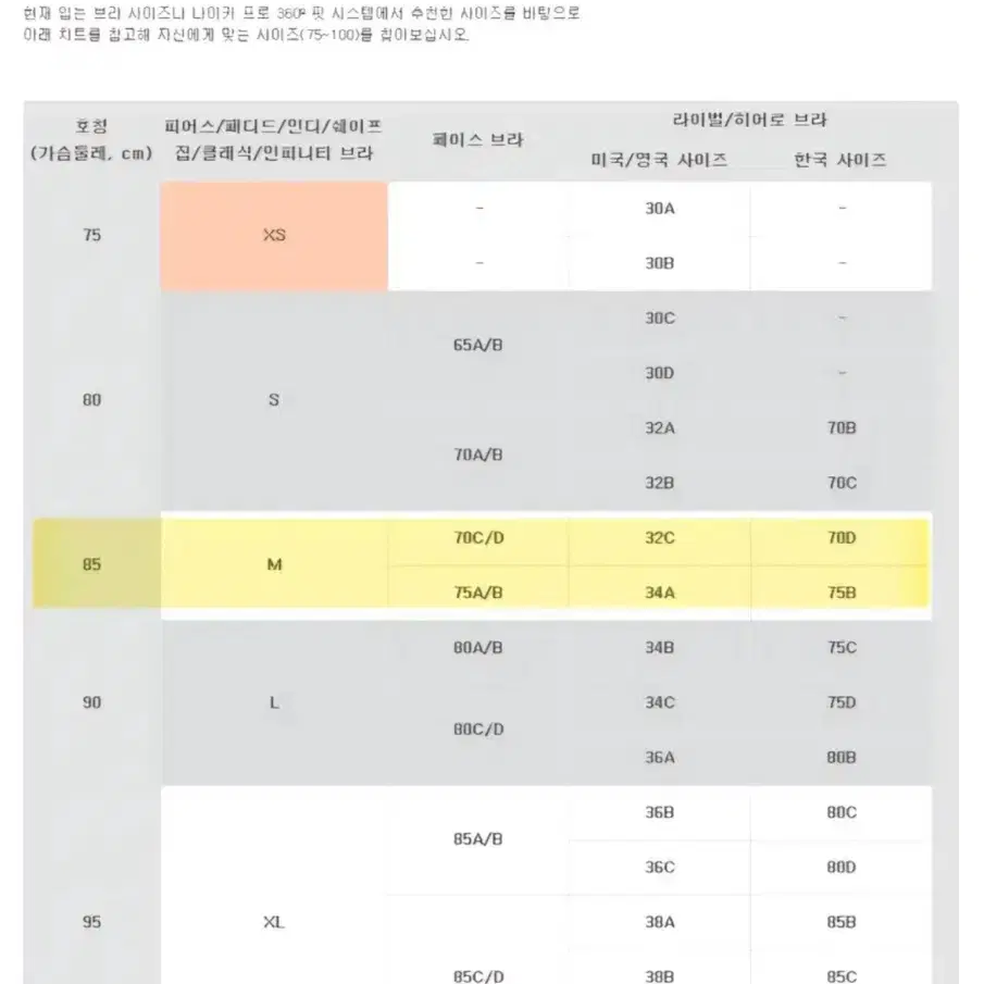 나이키 스포츠브라 브라탑(75A-75B)