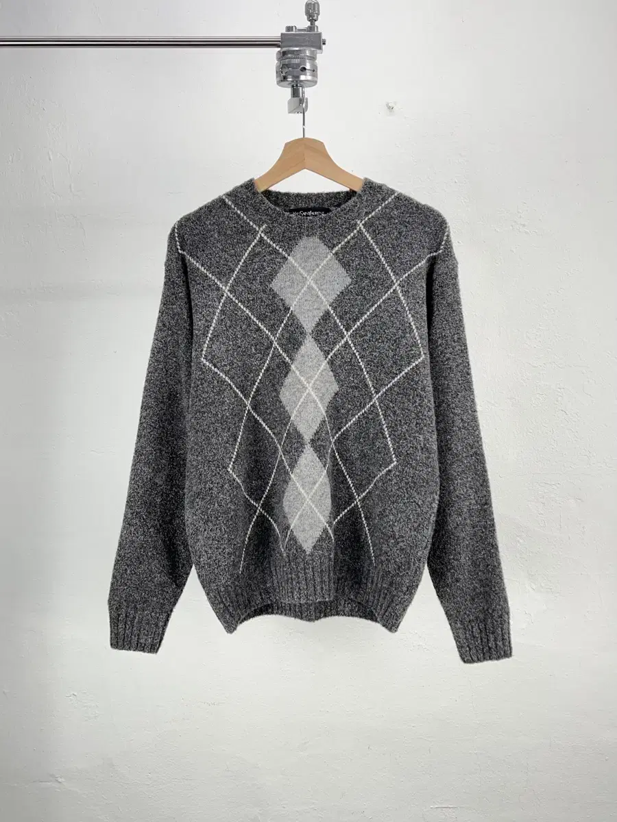 Yves Saint Laurent Pour Homme Gray Argyle Wool Knit