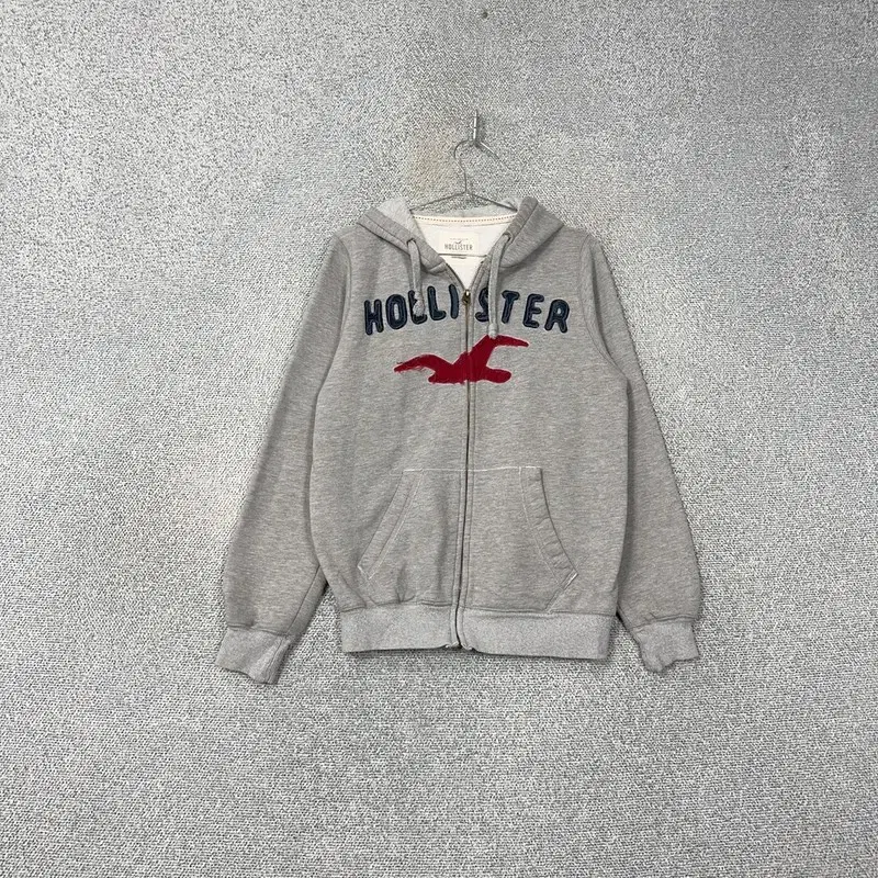 Hollister logo light gray casual hoodie zip up L