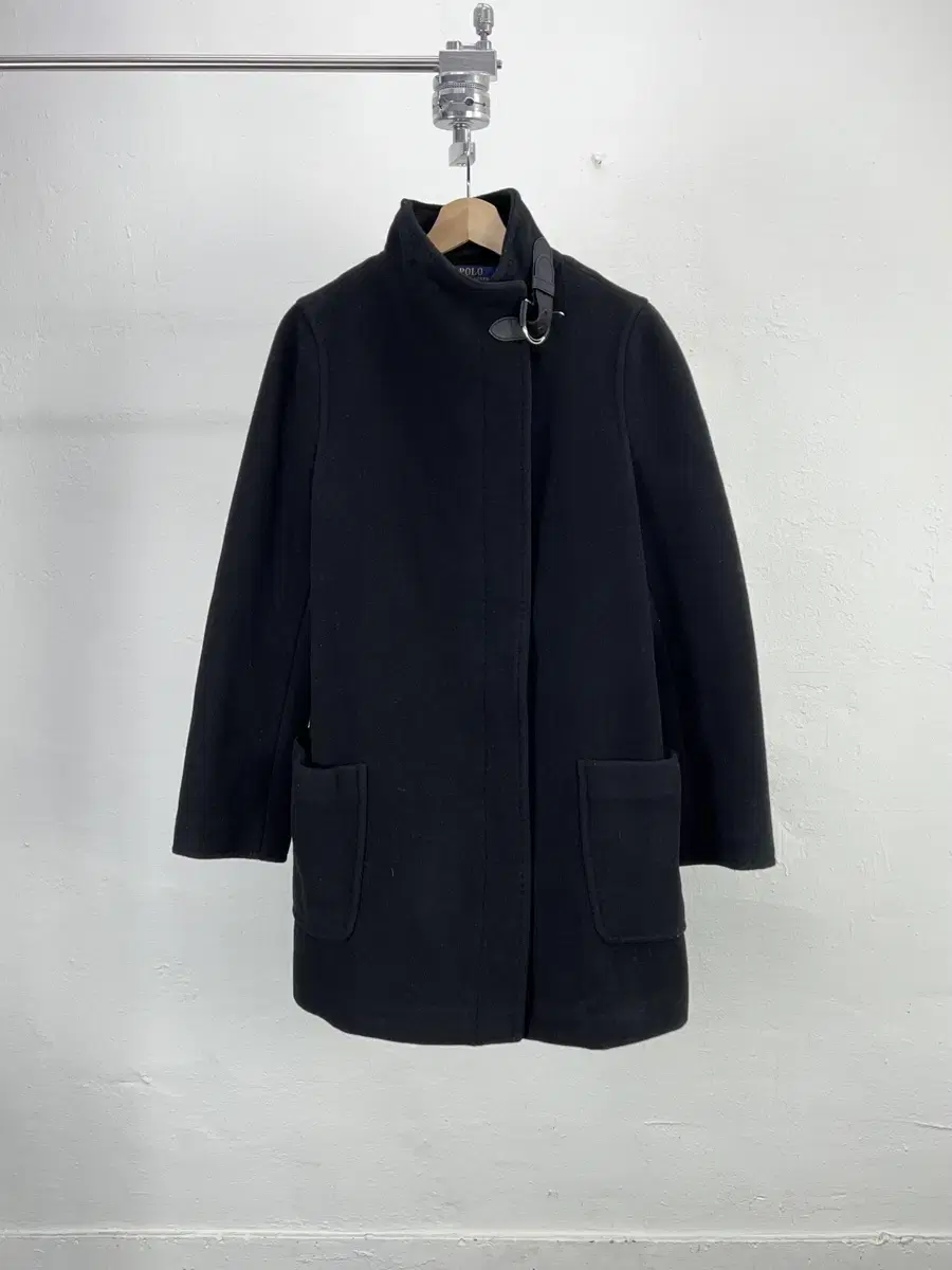 Polo Ralph Lauren Black Classic Belted Neck Hidden Button Wool Long Jacket