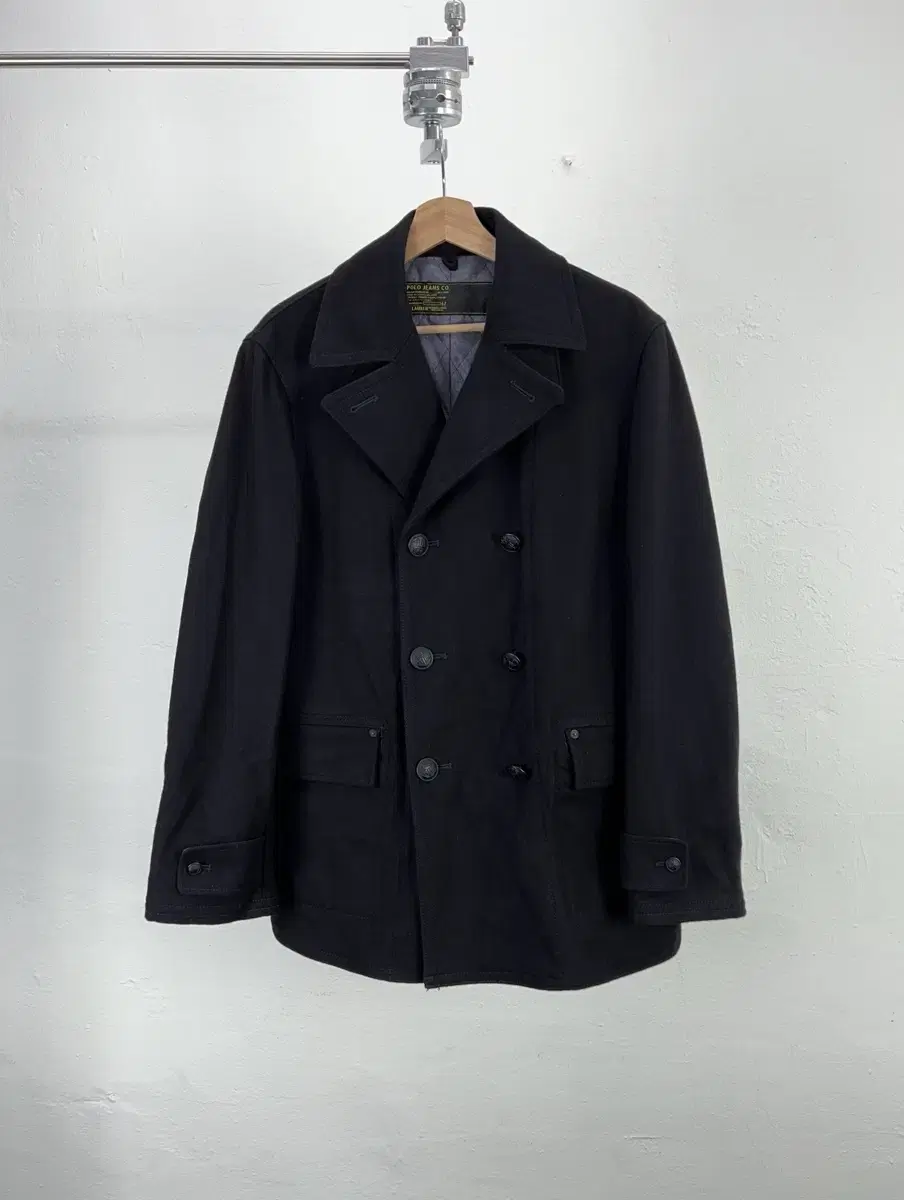 Polo Jins Black Double Flap Pocket Buttoned Peacoat