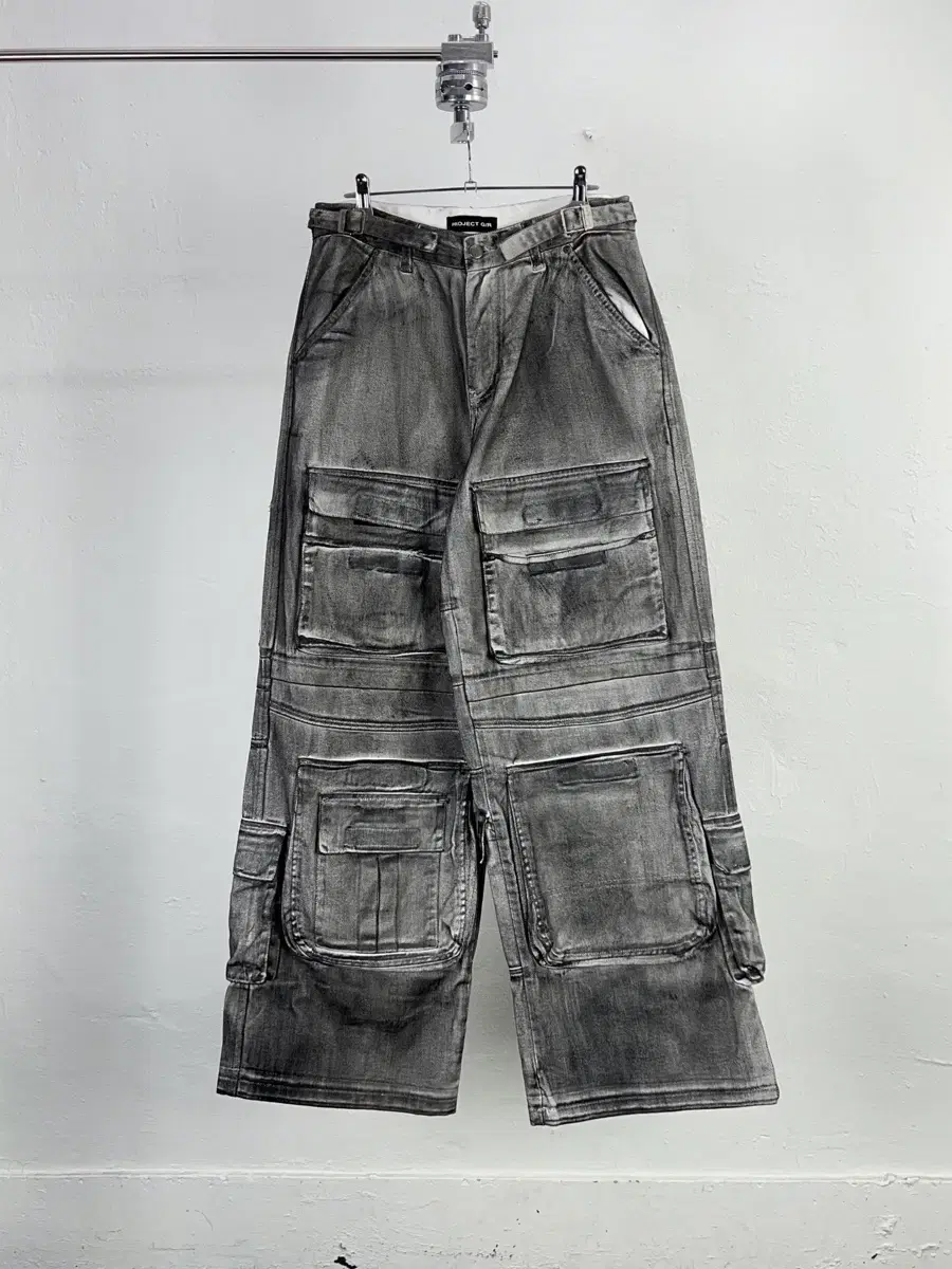 Project G/R Painted Dirty Wash Velcro Belted Cargo Pants