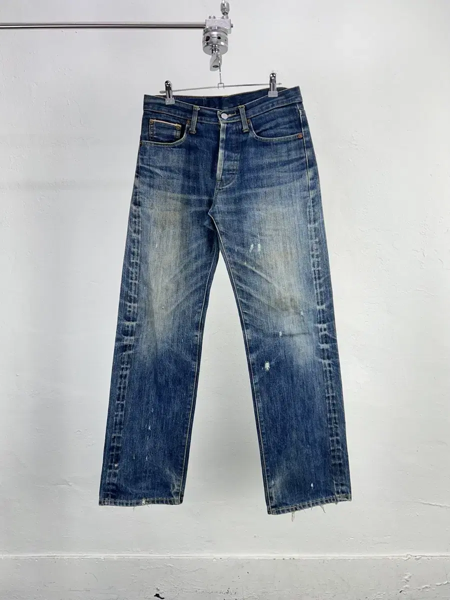 Levi's Red Tab 501XX Big E Cat Wash Distressed Button Fly Selvedge Denim