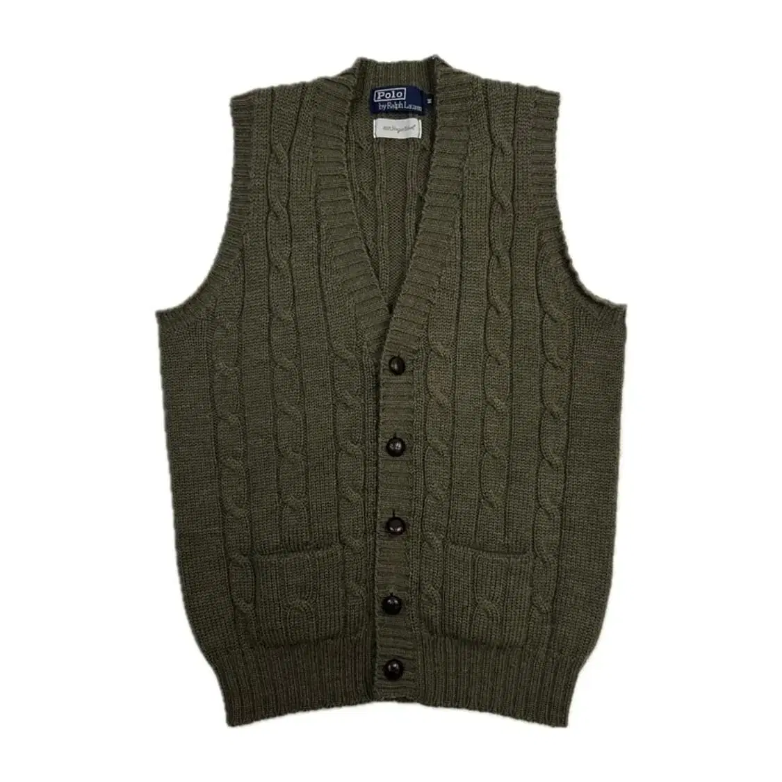 Polo Ralph Lauren Japan Vintage Wool Cable-button Knit Vest Khaki M