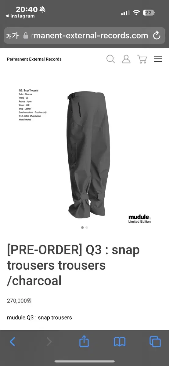 mudule mudule q3 snap trousers charcoal