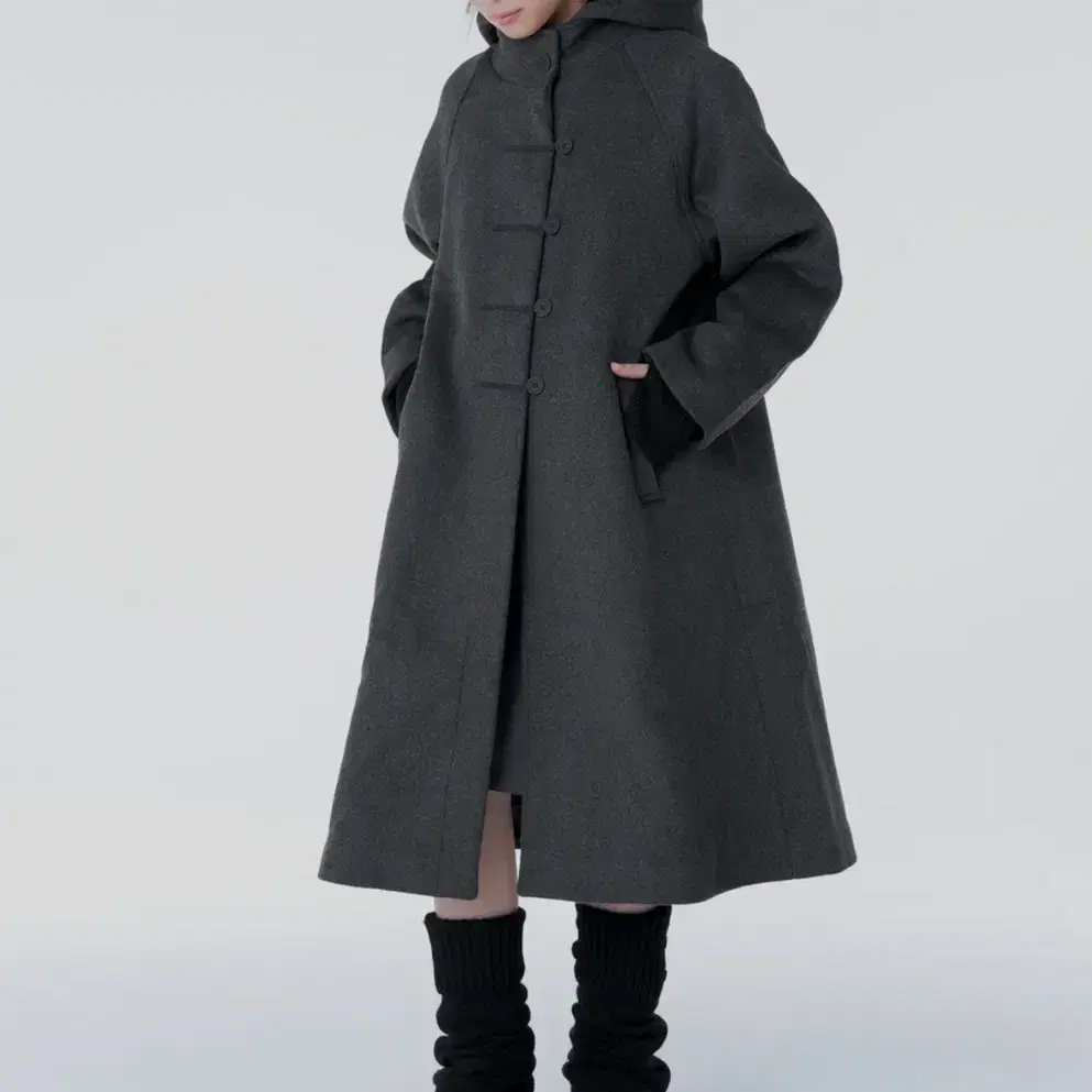 미세키서울 코트 차콜 Hoodie long duffle Coat