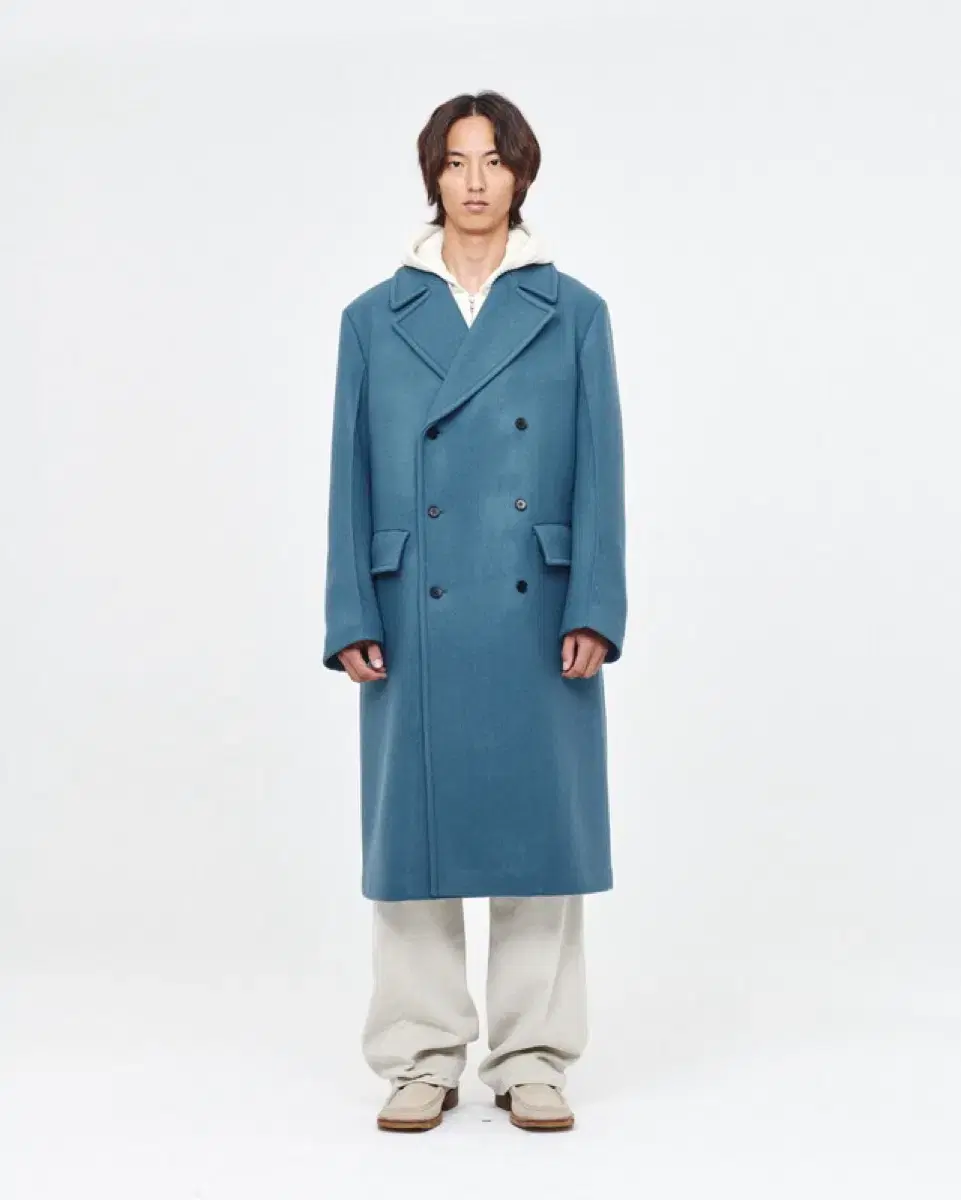 Afterpray Sherman Long Pea Coat Sky Blue M L New