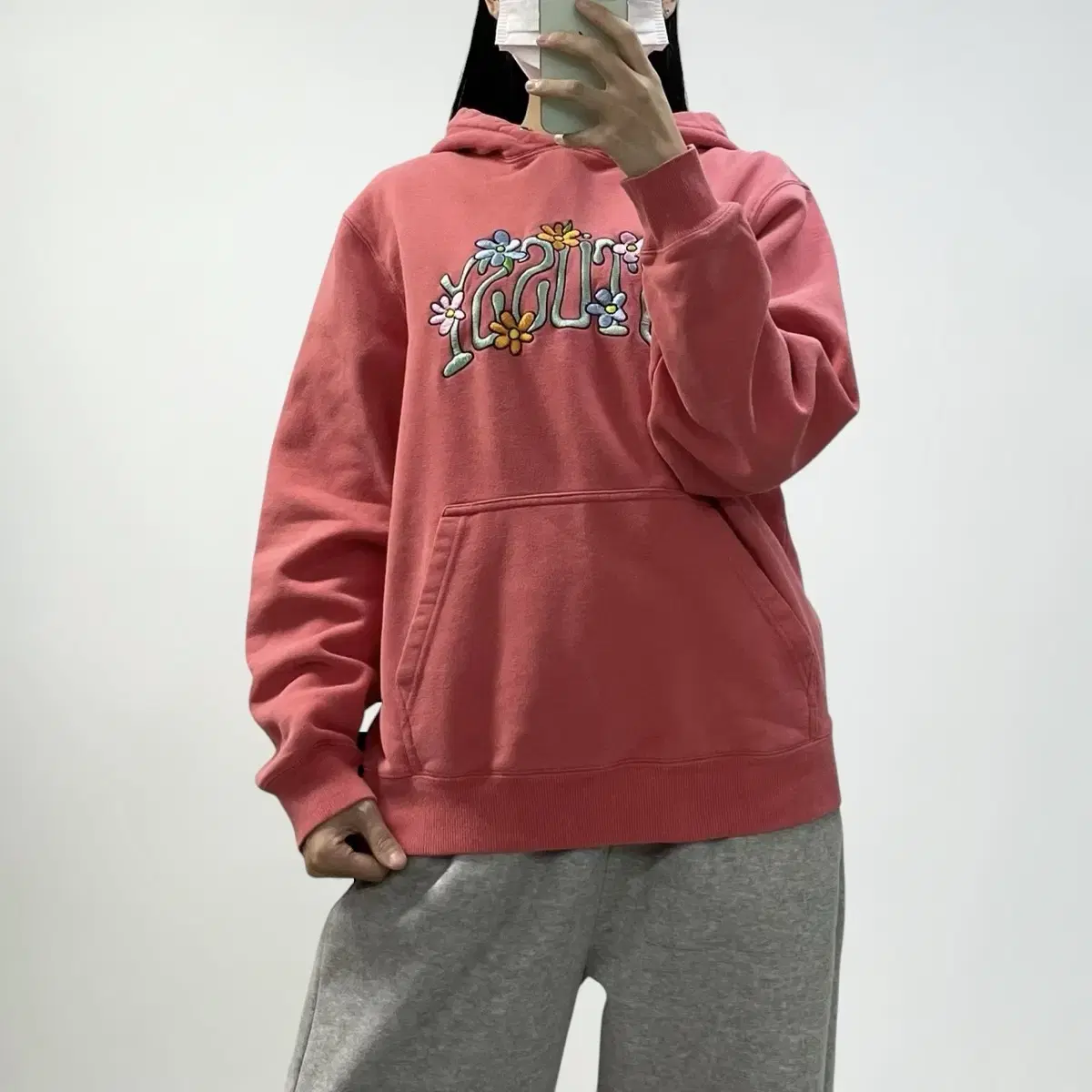 스투시 Stussy 플라워 자수 로고 후드티