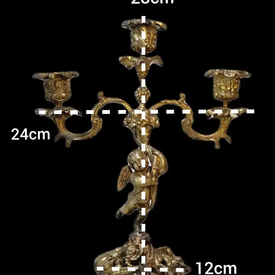 유럽 앤틱 브론즈 메탈 천사 촛대 3구 10727
