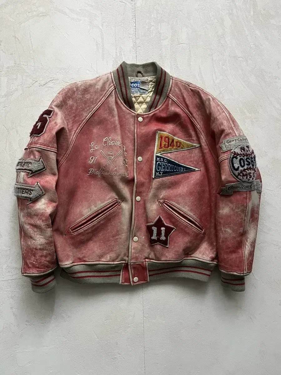 90s Gary Cosby Flag Letterman Varsity Leather Jacket