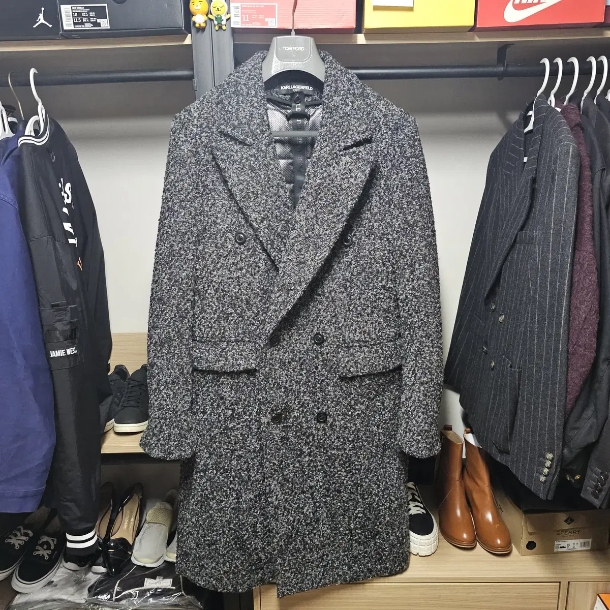 Men's Boucle Bokashi Padded Liner Long Coat M