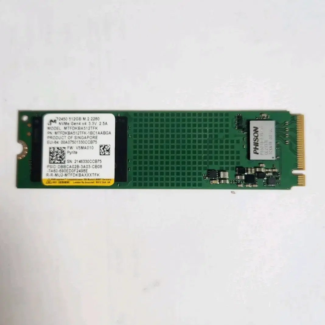 신품급) 저발열 저전력 마이크론 2450 NVME SSD 512GB