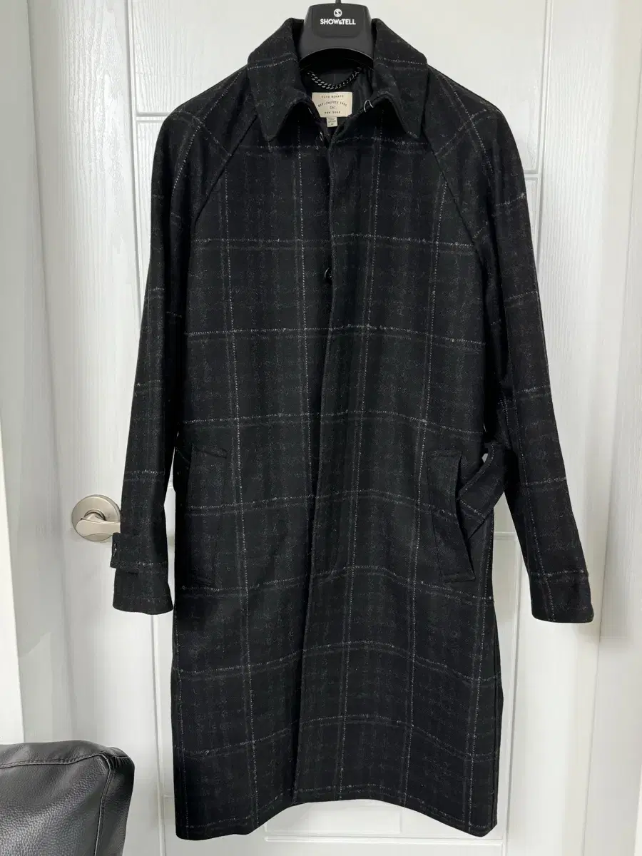 Club Monaco Italian Fabric Black Check Balmacan Coat