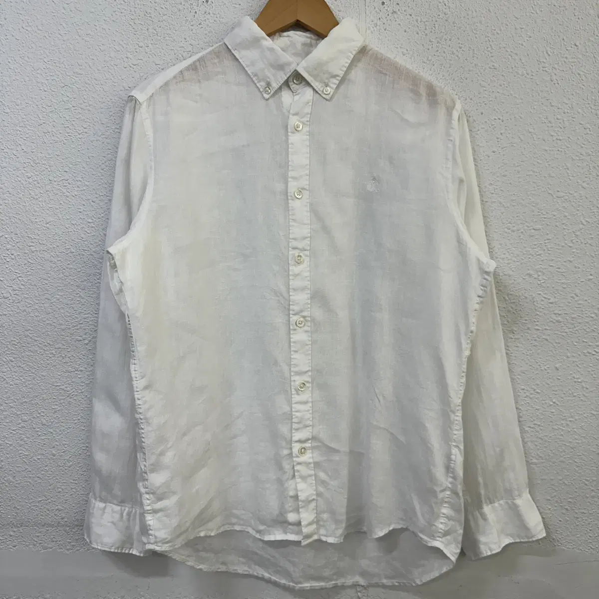 [100] Vinpol Men's White Linen Solid Shirt Ma Nambang 0795