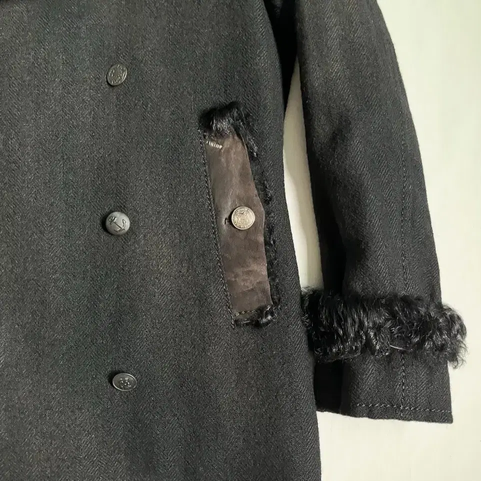 ABAHOUSE Suede Leather Napoleon Pea Coat