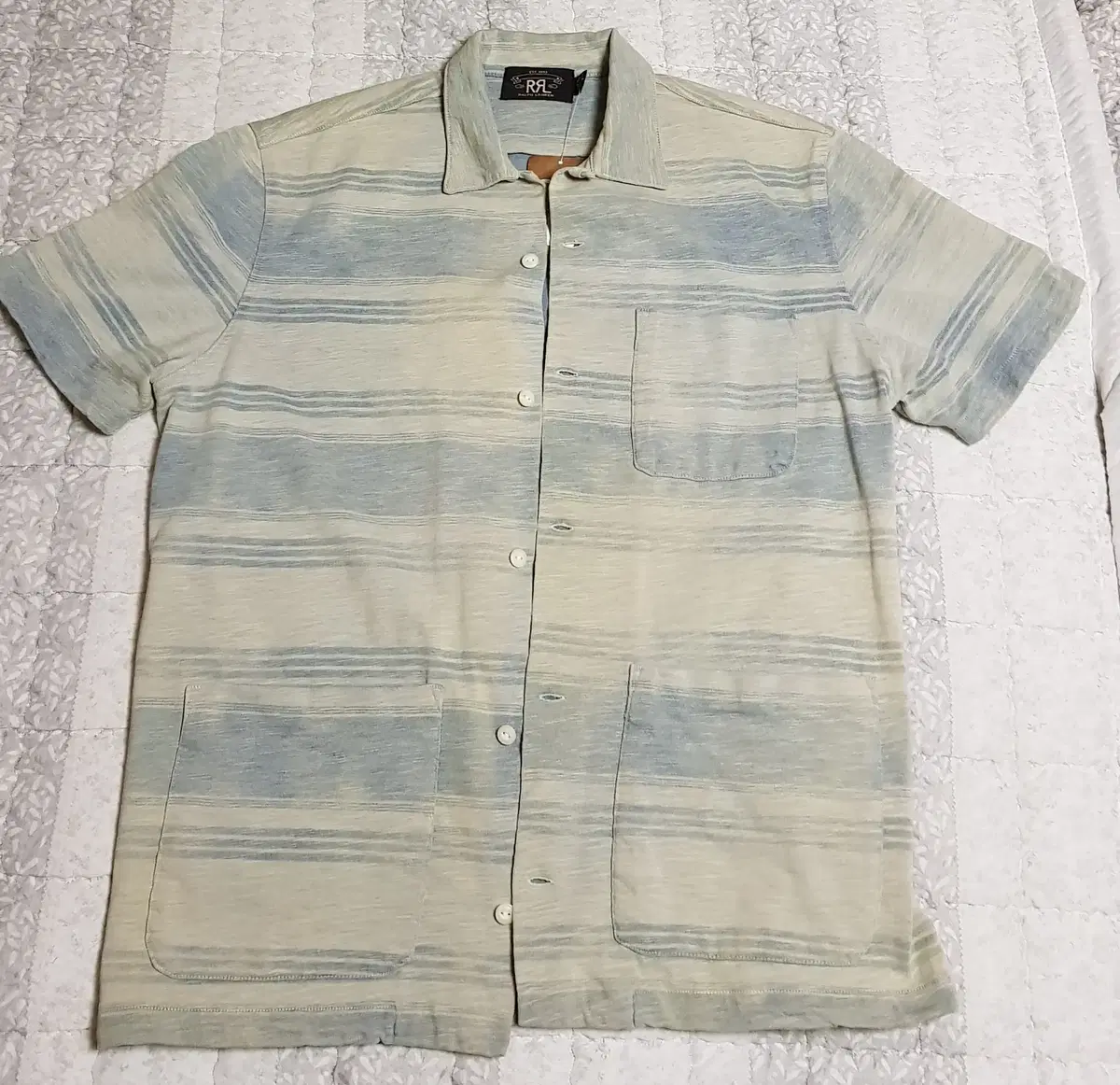 [M] RRL Indigo Stripe Jersey Camp Shirt for sale.