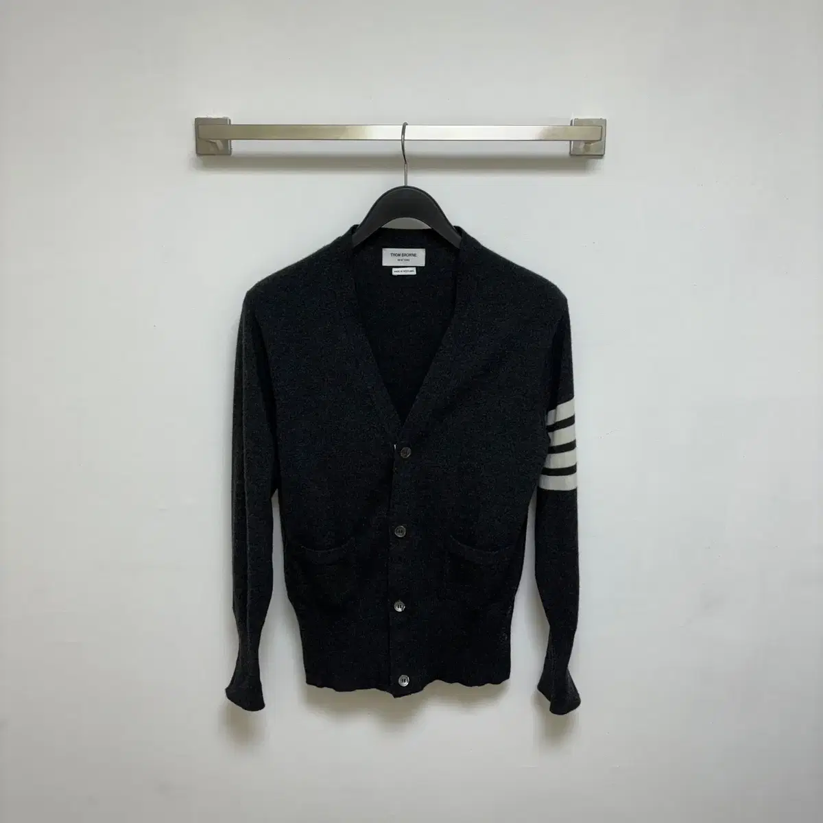 (5)Thom Browne Diagonal Arms Cashmere Cardigan Gray