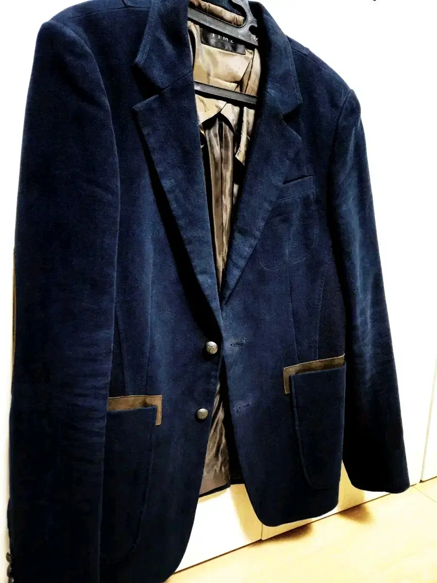 Time Homme Suede Velvet-look Jacket Navy 100% Leather