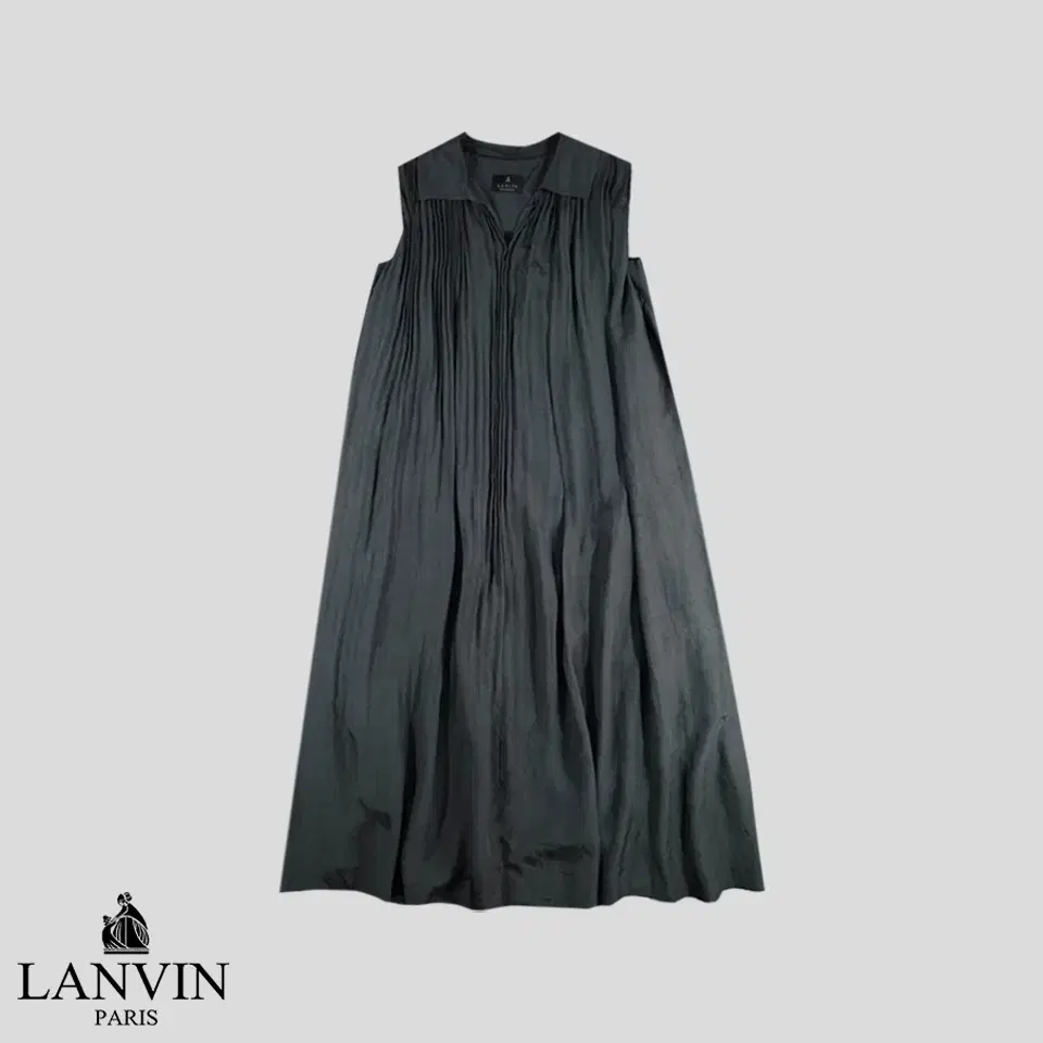 LANVIN 랑방 딥그레이 반광 아세테이트 플리츠 슬리브리스 민소매 오픈