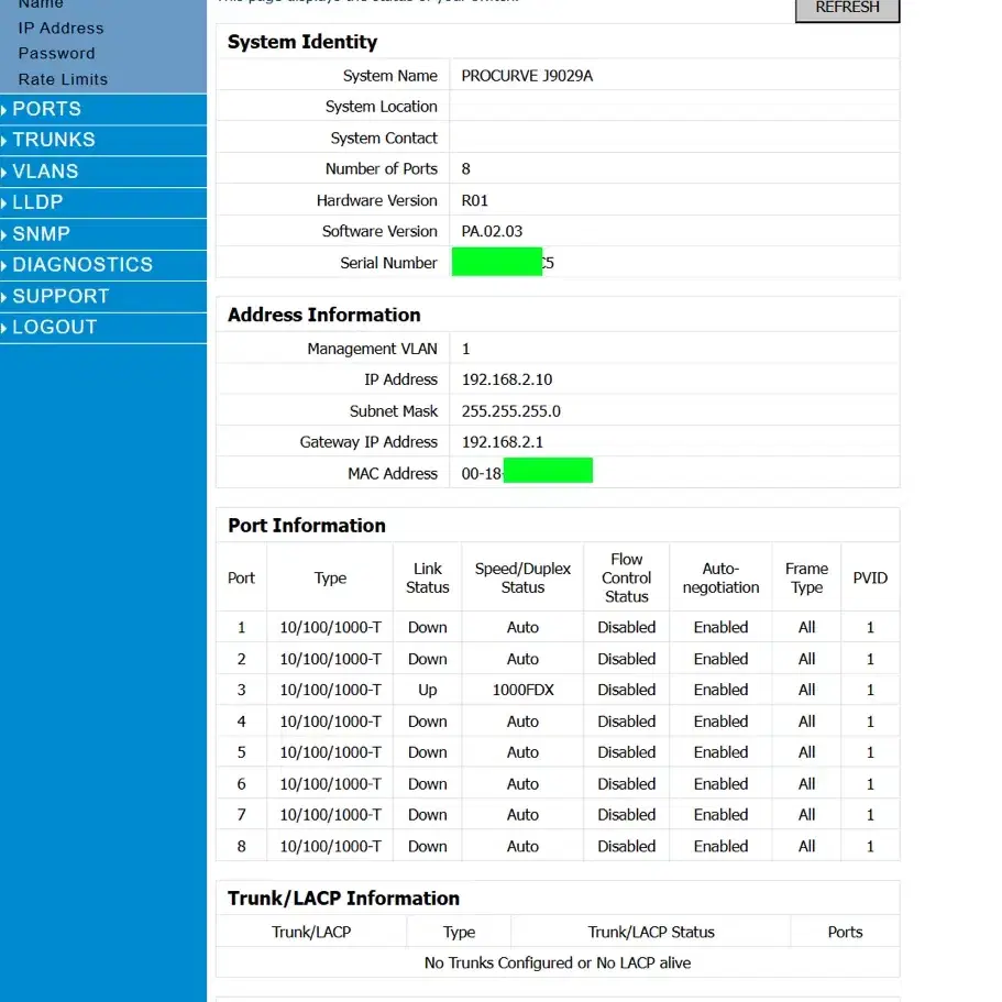 HP ProCurve 1800-8G 스위치