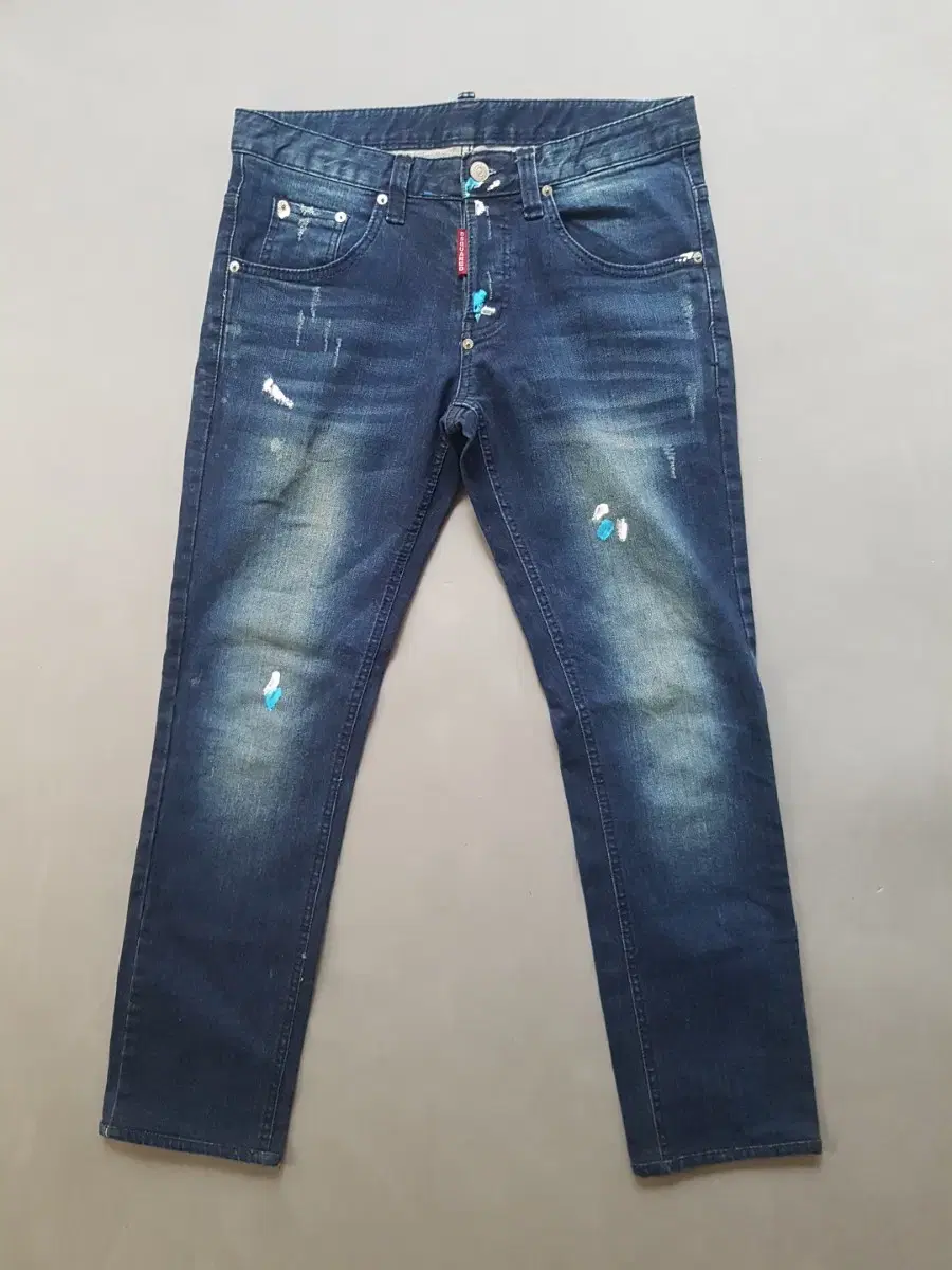 [46] Descended2 Dark Blue Neon-Painted Slim-Jin Jeans 30 31