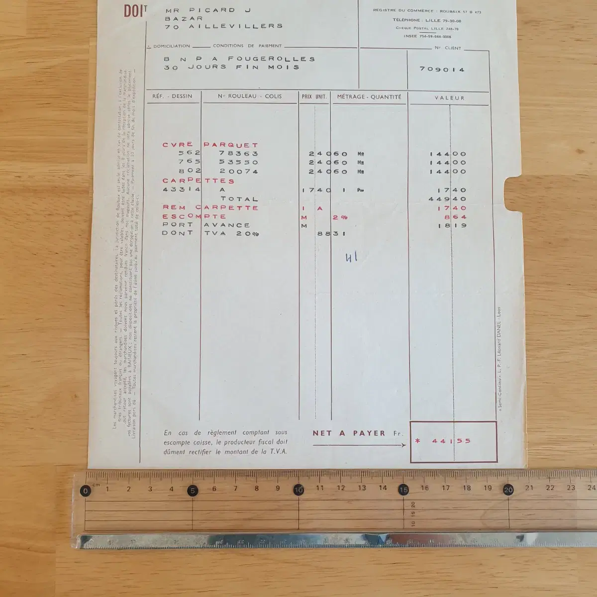 1967년 프랑스빈티지영수증 유럽빈티지소품 엔틱인테리어소품 카페소품