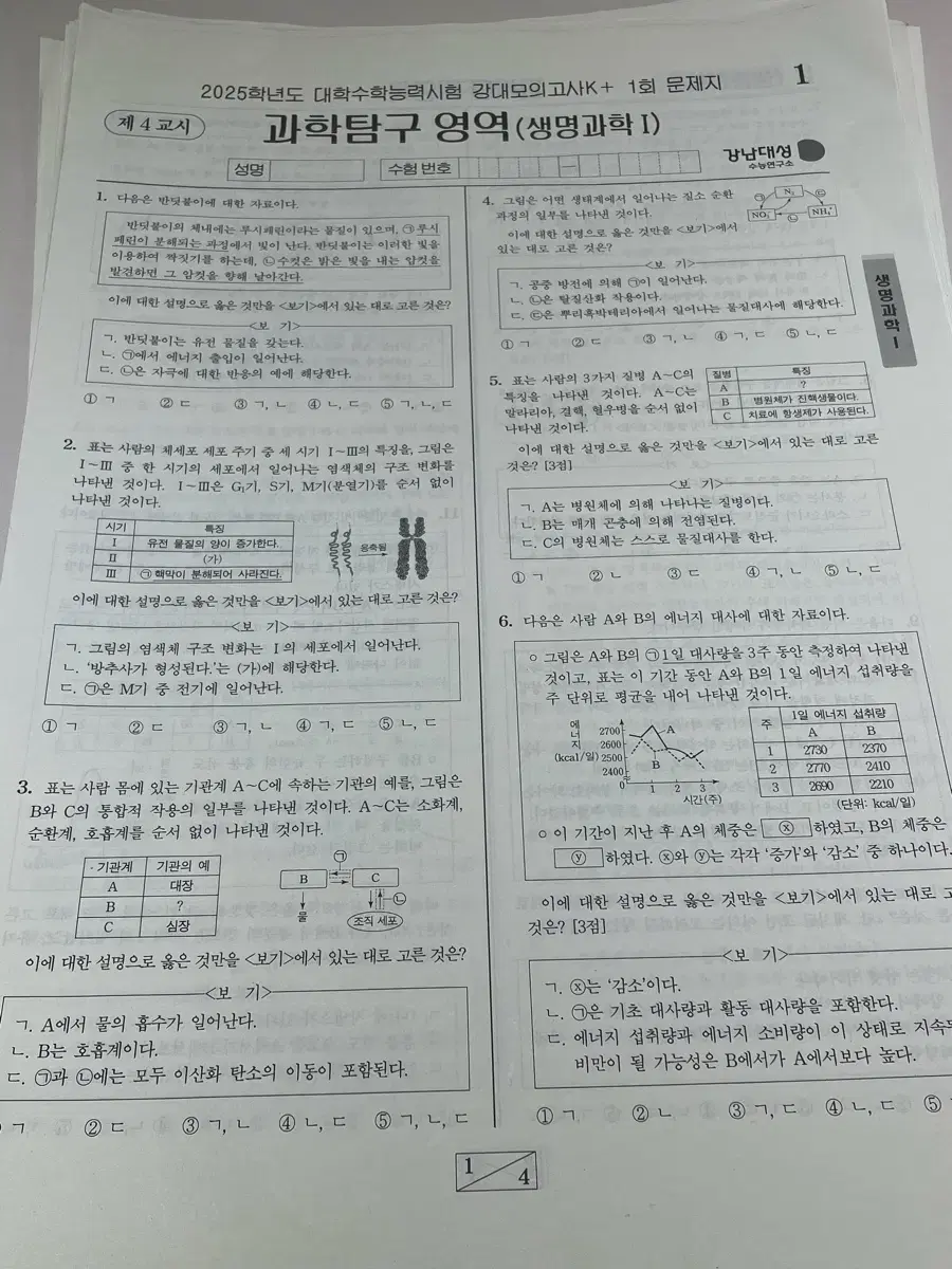 강대k+ 생명 생명과학1 파이널 실모 판매