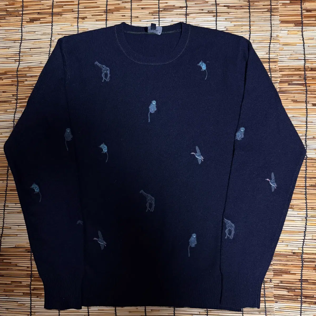 Poulsmith Navy Embroidered Animal Knit L