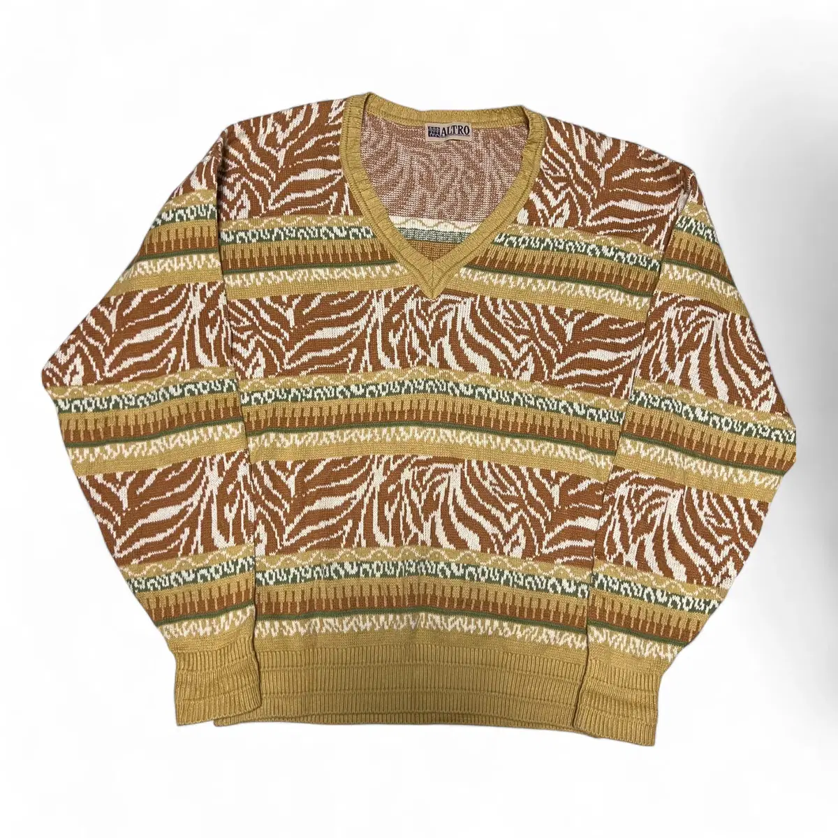 ALTRO Altro Vintage Pattern V-Neck Knit Sweater(L)