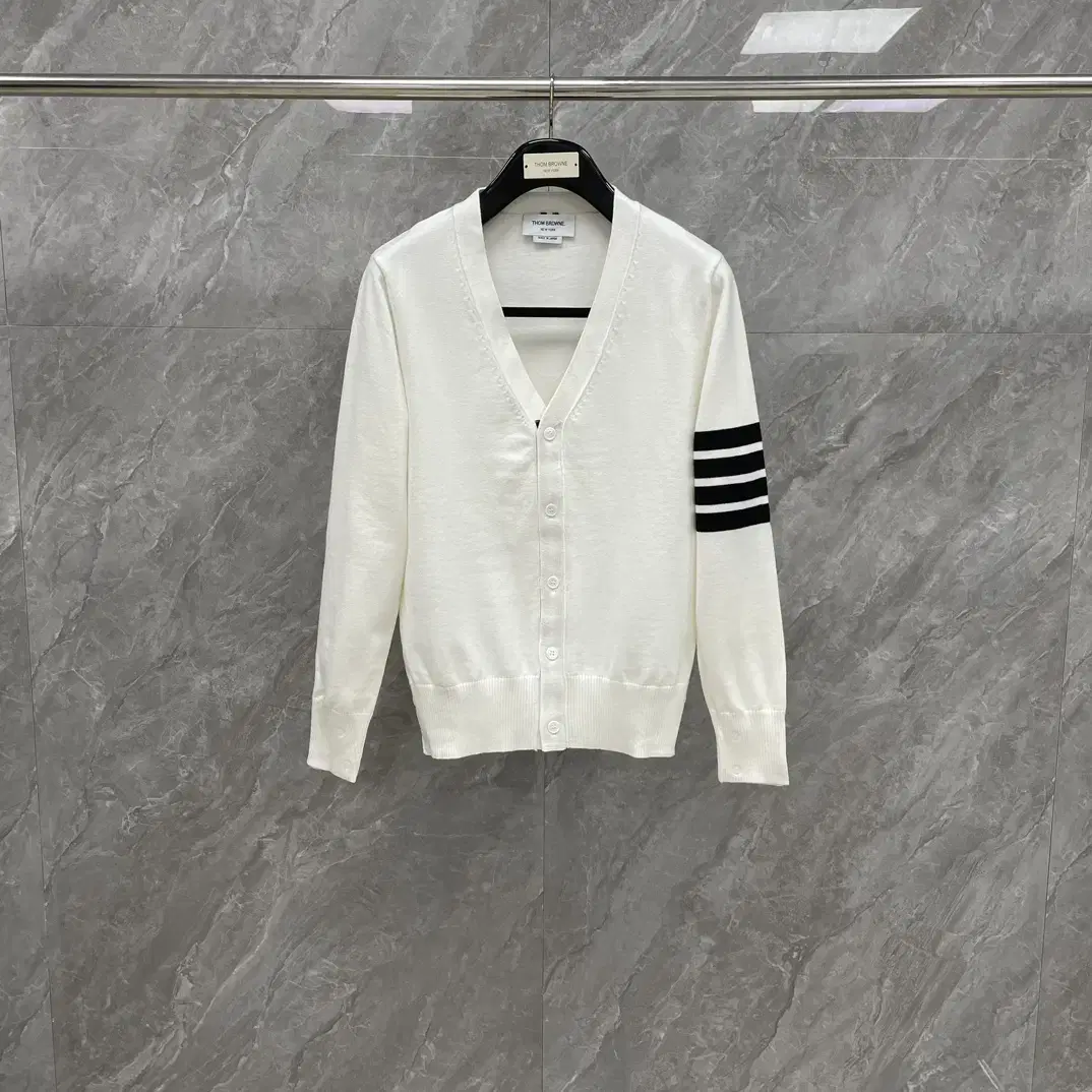 Thom Browne Milano Stitched Diagonal Knit Cardigan White