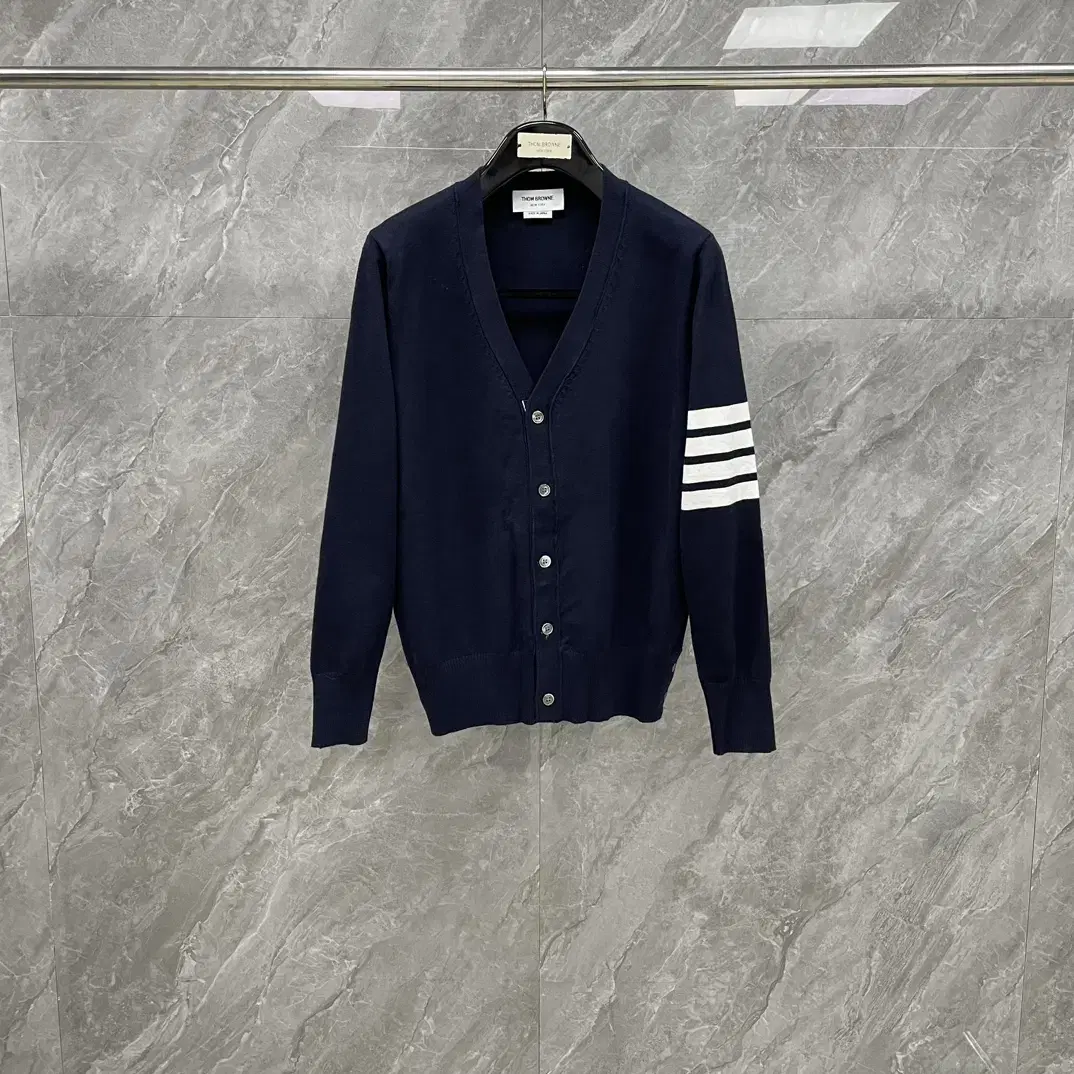 Thom Browne Milano Stitched Diagonal Knit Cardigan Bloo