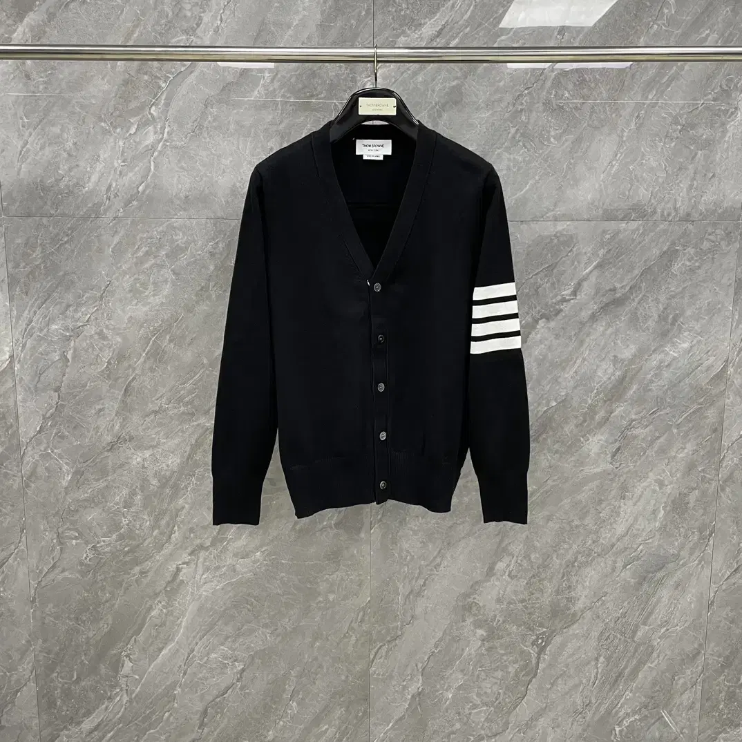 Thom Browne Milano Stitched Diagonal Knit Cardigan Black