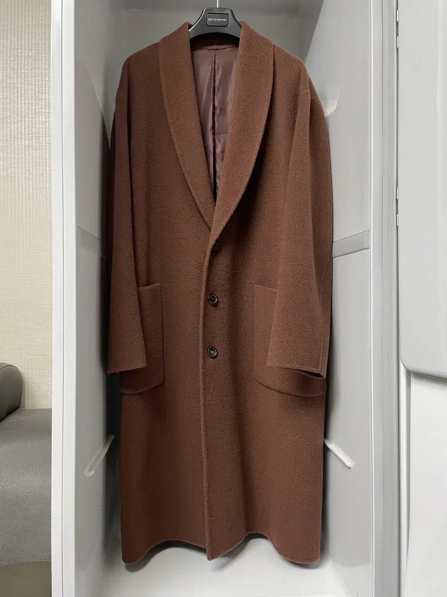 Solid homme brown shawl kara cashmere overcoat size 50