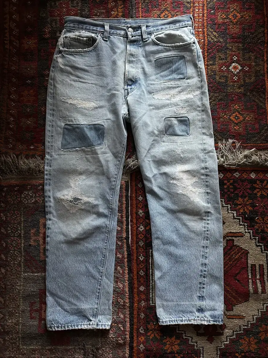 80s Vintage Levi's 501 66 Reviews Repaired Selvedge Denim Pants Double l