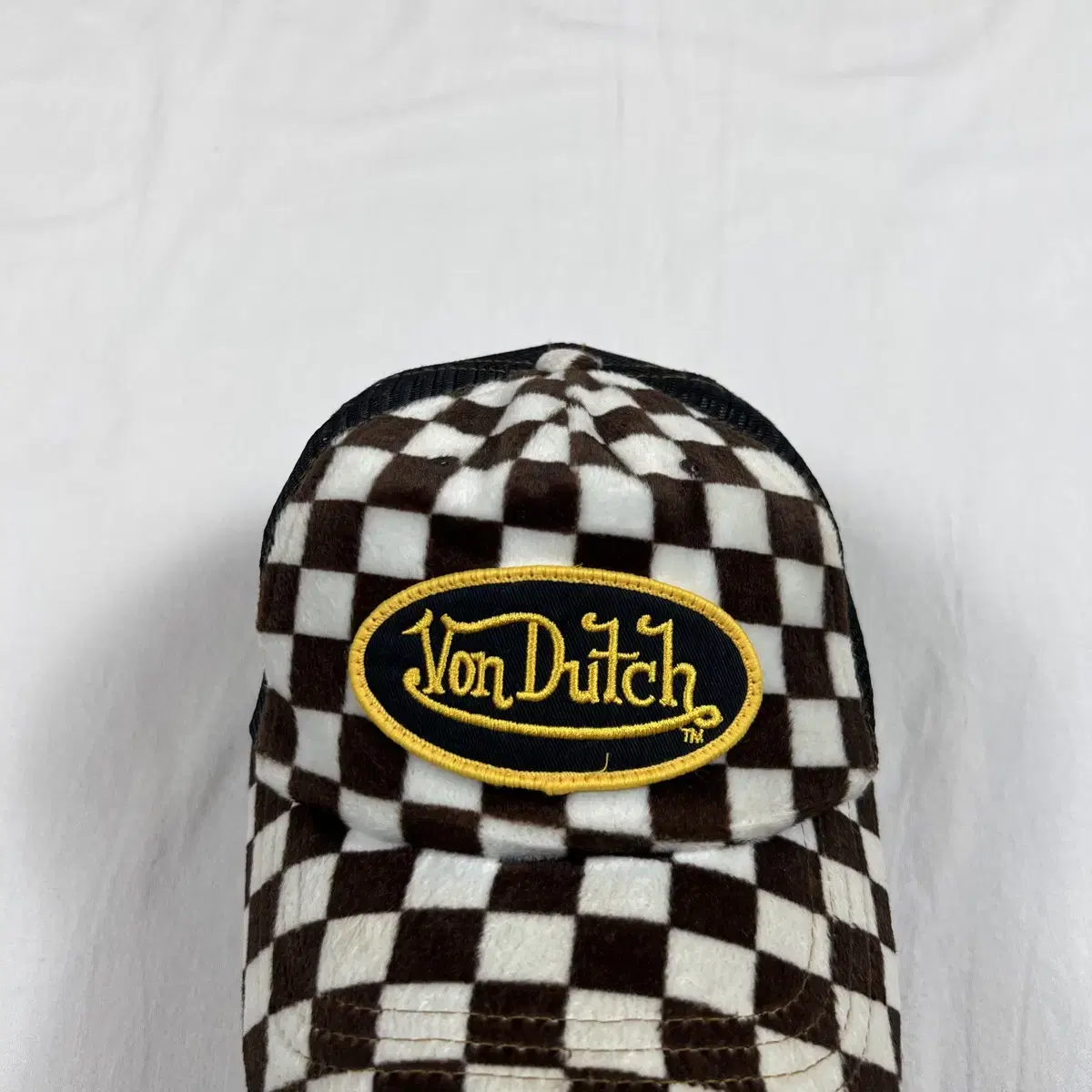 본더치 von dutch 로고 체커보드 메쉬 트러커 캡 모자