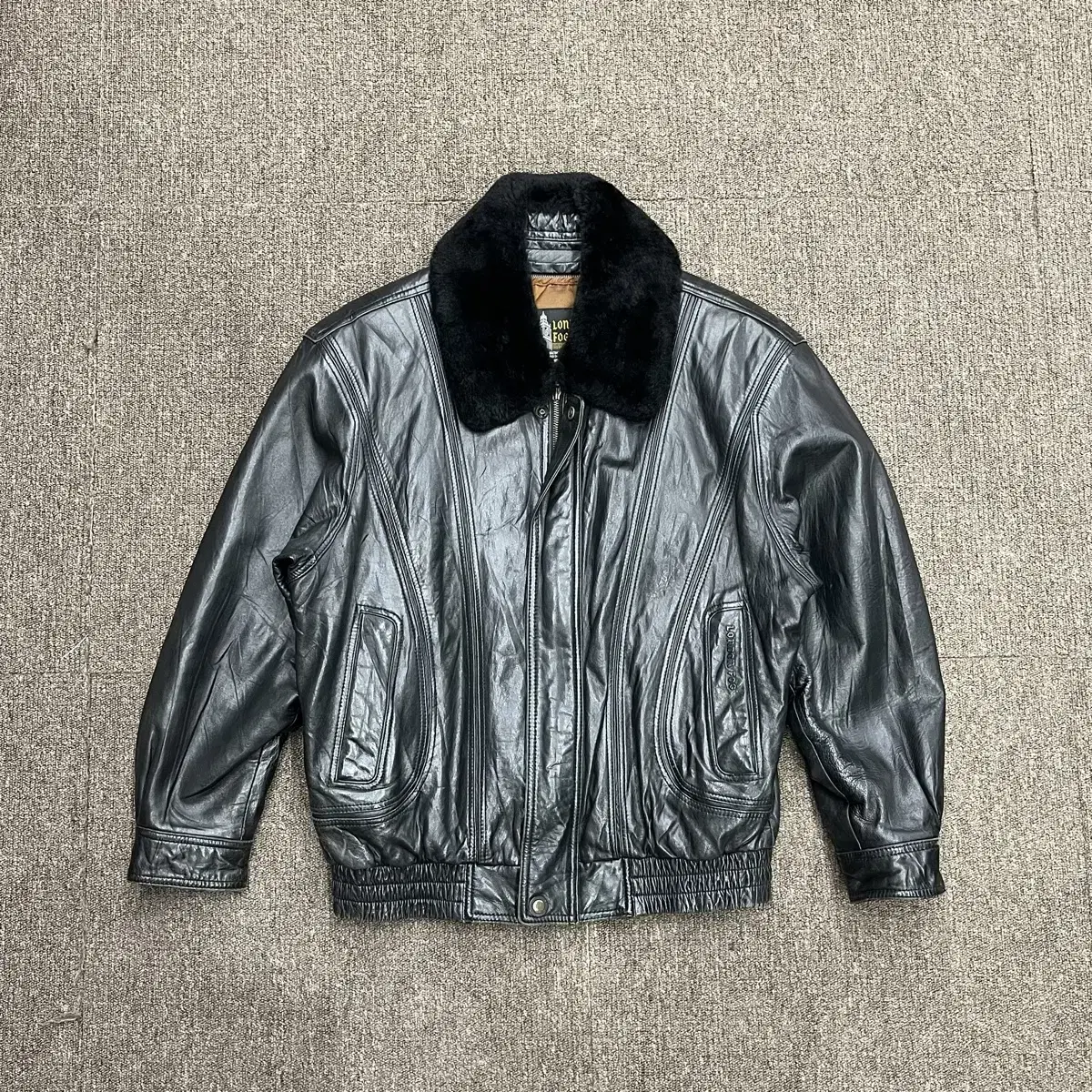 (M) 90s London Fog Sheepskin Black Leather Jacket