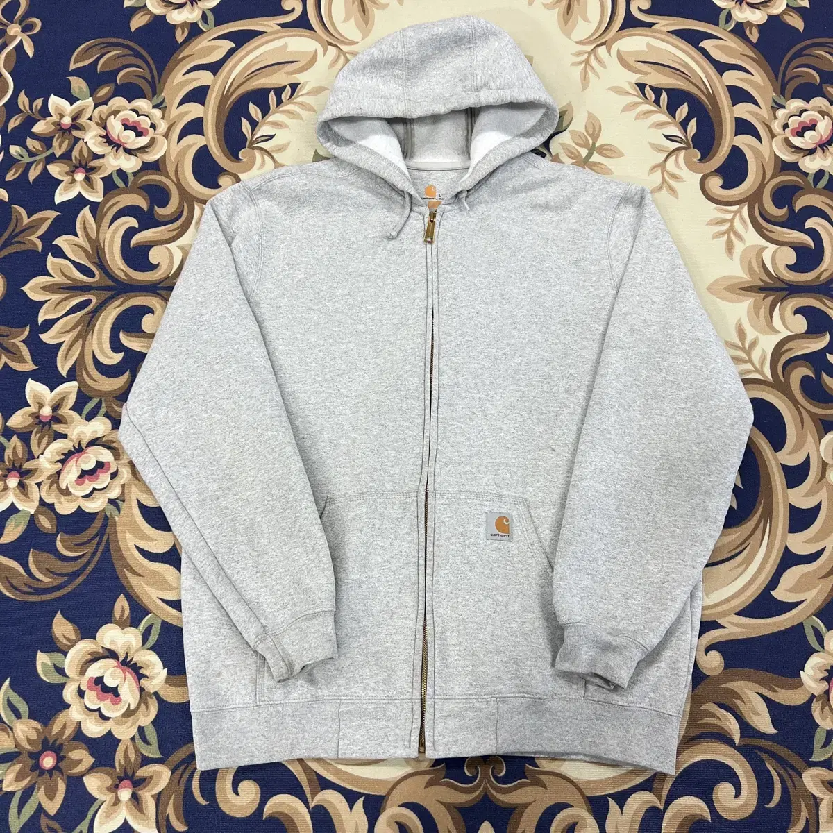 (L) Calhart Hooded Zip-Up T-Shirt in Heather Grey