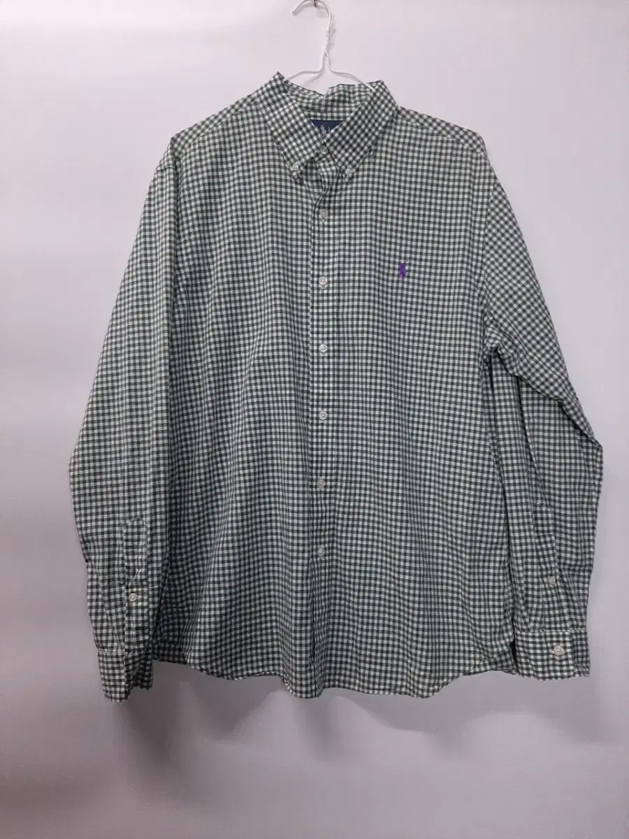 (L) Polo Slim Fit Check Shirt Green